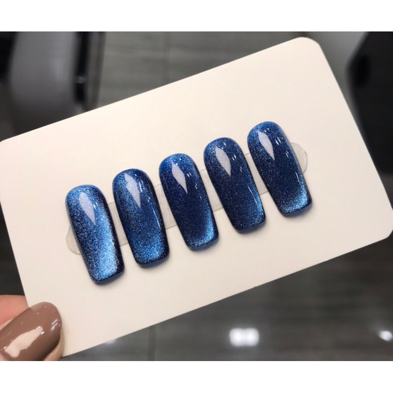 เล็บปลอมเจลแท้สีลูกแก้วน้ำเงิน03❗️แถมฟรี❗️กาวน้ำ+ตะไบ+แผ่นแอลกอฮอล์(1ชุด)