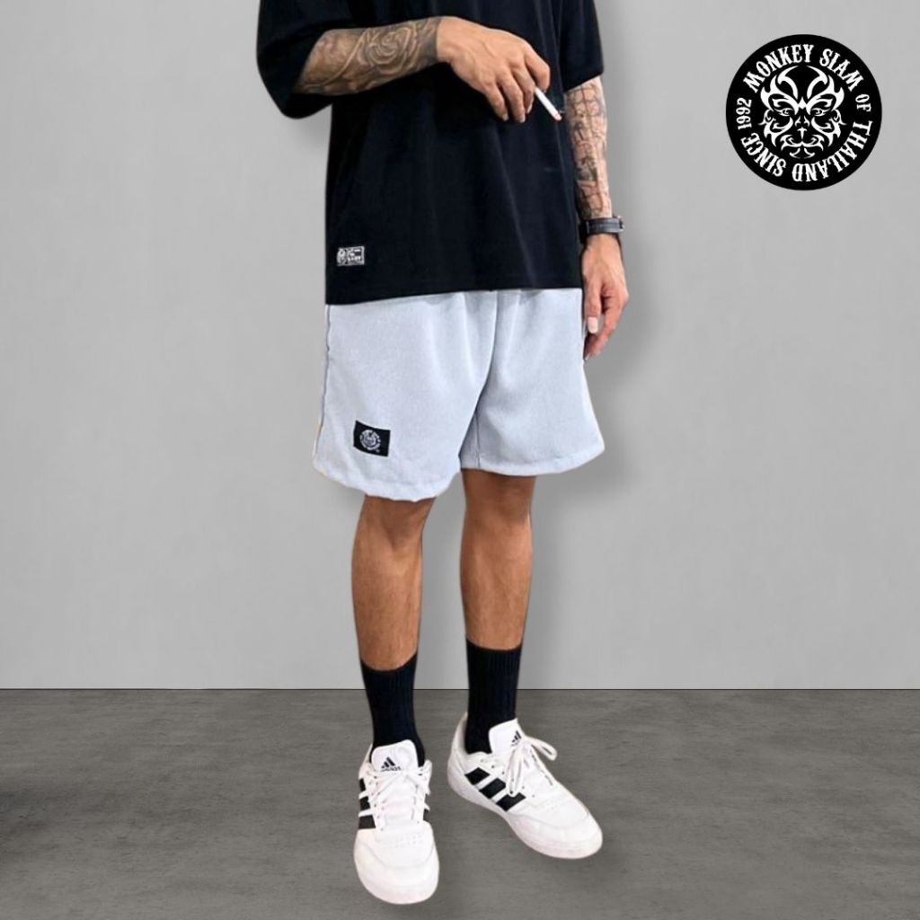 Monkey Siam | กางเกงขาสั้น Hanako M-4XL เอว 25-48 ยับยาก มีน้ำหนัก กางเกงขาสั้นผู้ชาย เอวยางยืด สีพื้น ใส่สบาย