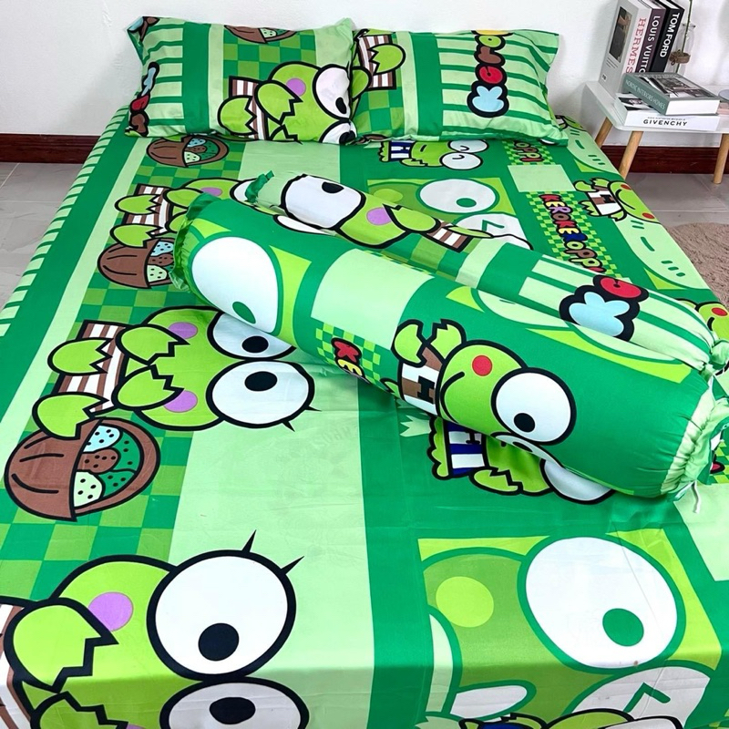 ผ้าปูที่นอน ชุดผ้าปูที่นอน (ลายกบ เขียว) ขนาด 3|5|6 ฟุต ผ้า COTTON 100% งานเย็บดีผ้าไม่เป็นขุย ห่มสบาย เกรดพีเมี่ยม