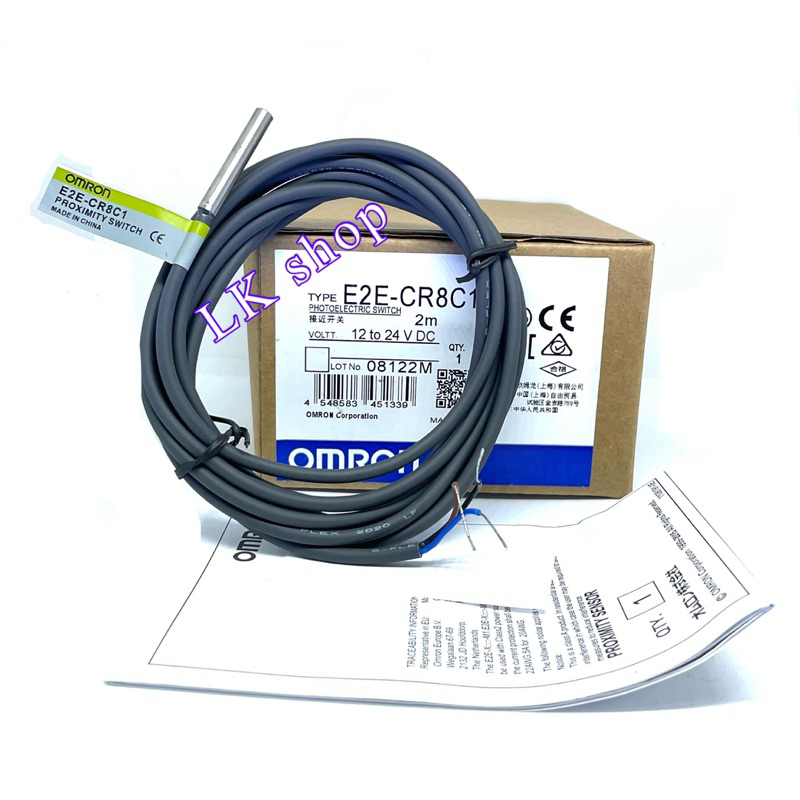 E2E-CR8C1 proximity switch 12-24VDC หัว M4 ระยะจับ 0.8มิล ชนิด NPN NO เซ็นเซอร์ จับโลหะ OMRON