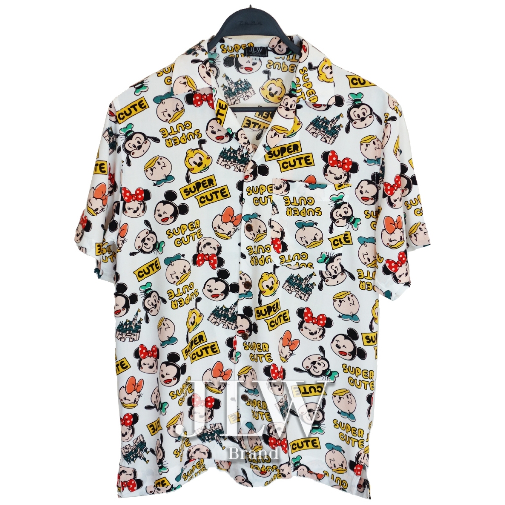 เสื้อฮาวาย ลายมิกกี้ มินนี่ ผ้านิ่มใส่สบาย JLW BRAND ผ้าเรย่อน