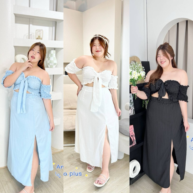 (an) เซต3ชิ้น เกาะอก+กระโปรงยาว สวยหวาน เซ๊กซี่ เหมาะกับไปทะเลสุดๆ เสื้อผ้าสาวอวบอ้วน พลัสไซส์ ไซส์ใหญ่