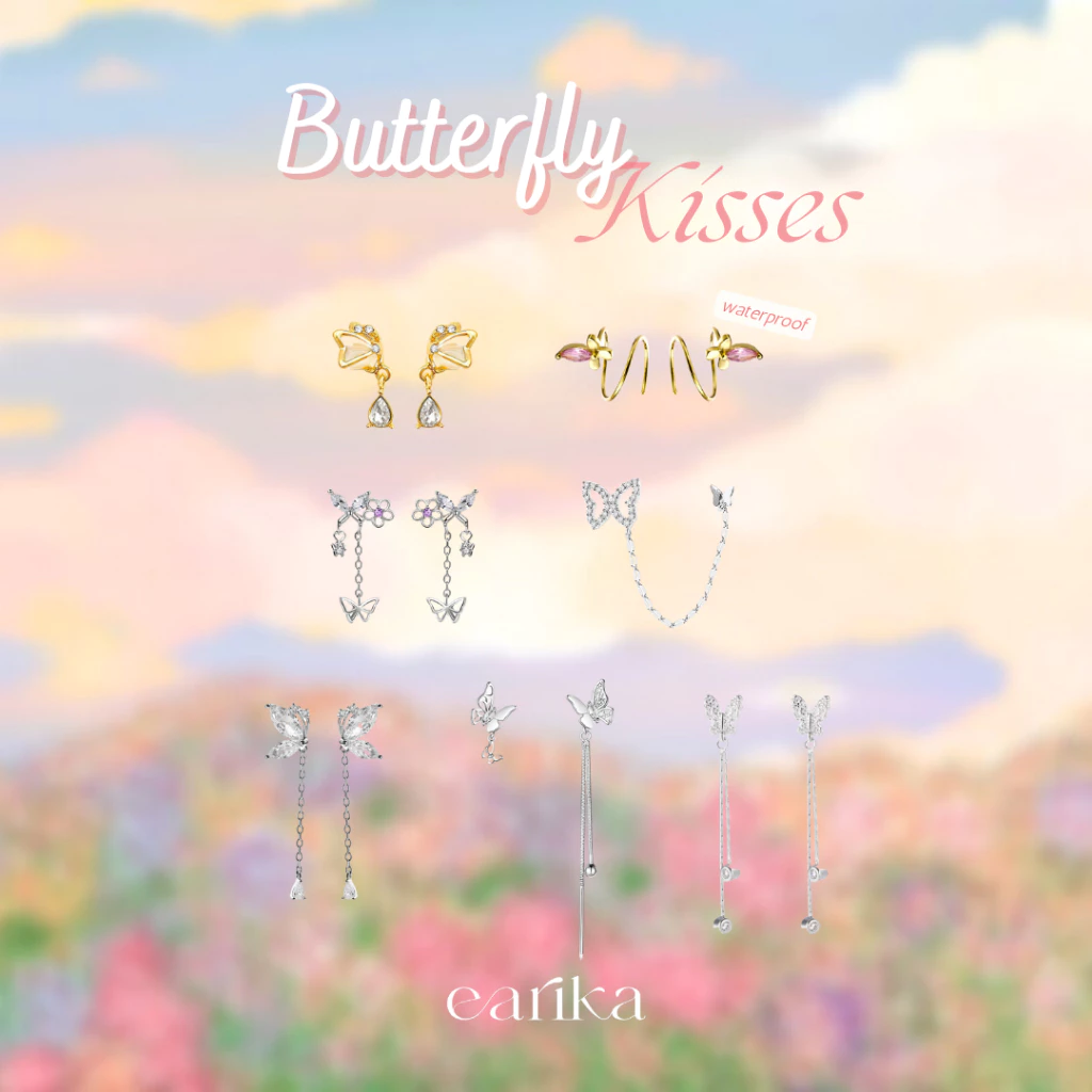 earika.earrings - butterfly kisses collection ต่างหูผีเสื้อห้อยประดับเพชรก้านเงินแท้ชุบทองคำขาว/ทอง ผิวแพ้ง่ายใส่ได้