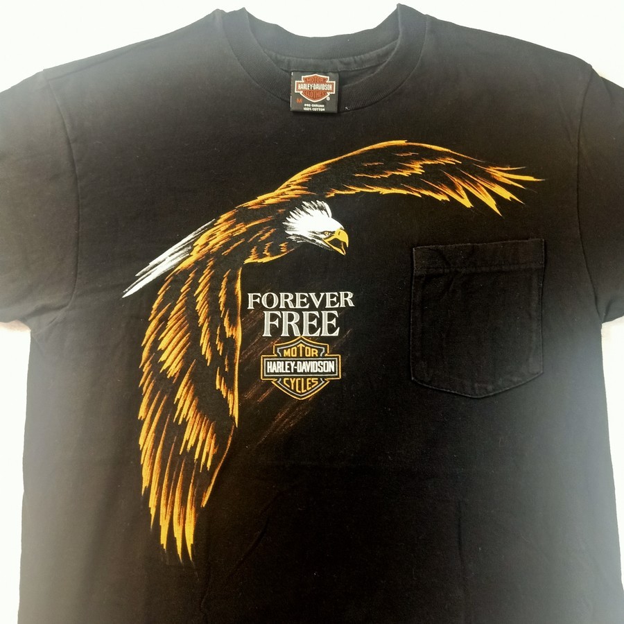 เสื้อยืดวินเทจ Harley Davidson 90's Forever Free Eagle Pocket T-Shirt Sz M