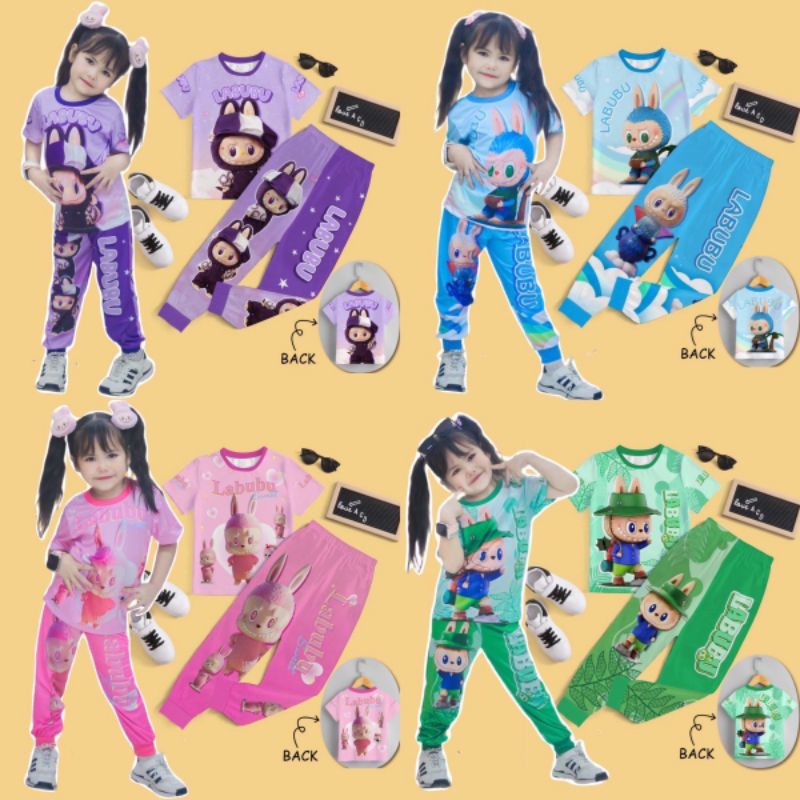 ชุดเด็กLABUBU เสื้อแขนสั้น กางเกงขายาวจั๊ม ผ้าไมโคร