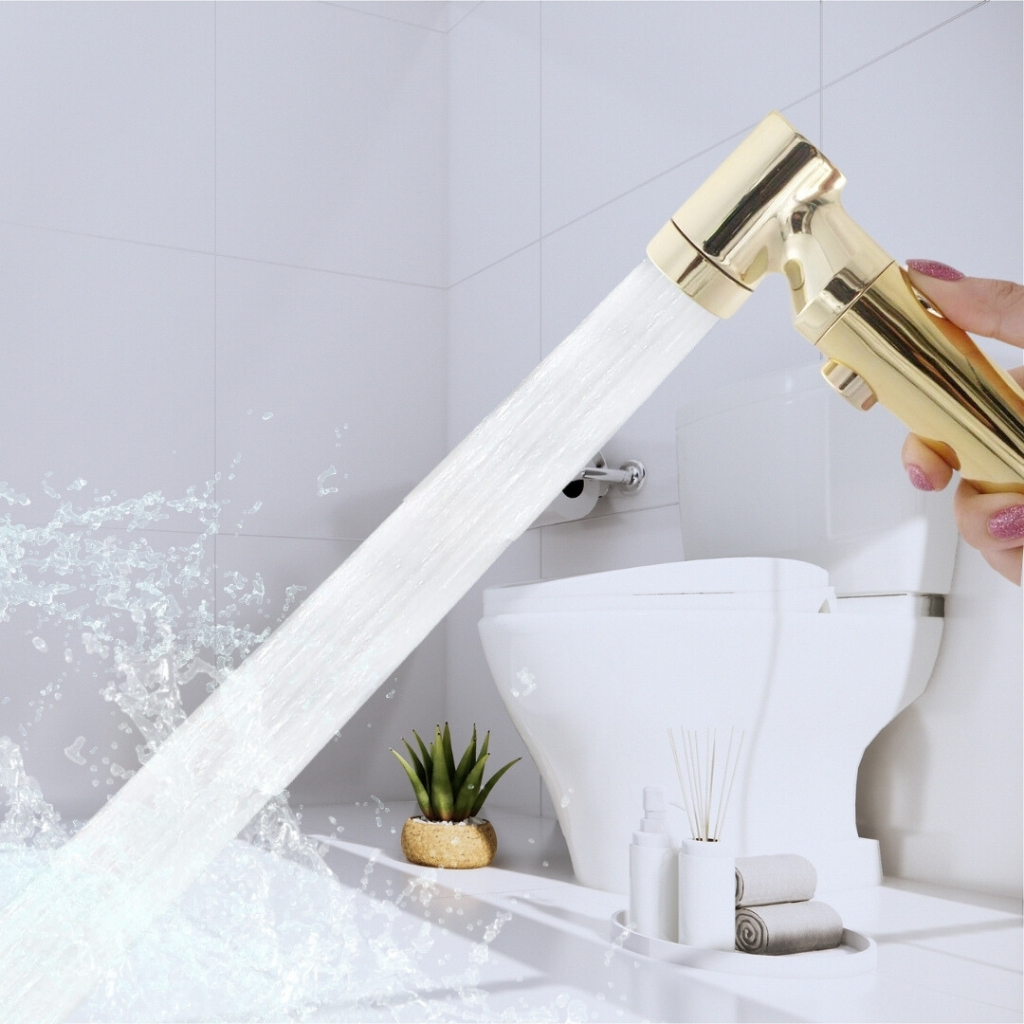 หัวฉีดชำระ ชุดที่ฉีดชำระผลิตจากวัสดุคุณภาพดี แข็งแรง ทนทาน (สีทอง) พร้อมจัดส่ง - รูปที่ 2