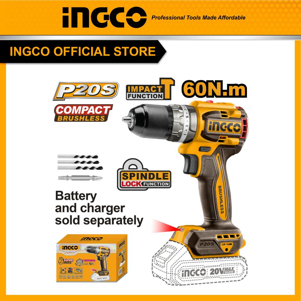 INGCO l สว่านกระแทกไร้สาย แบตเตอรี่ 20v (เครื่องเปล่า) ไม่รวมแบตและที่ชาร์จ (CIDLI206021)