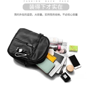 (พร้อมส่ง)CRJ187กระเป๋าเป้และกระเป๋านักเรียนสตรี หนัง PU สีทึบ สไตล์เรโทร