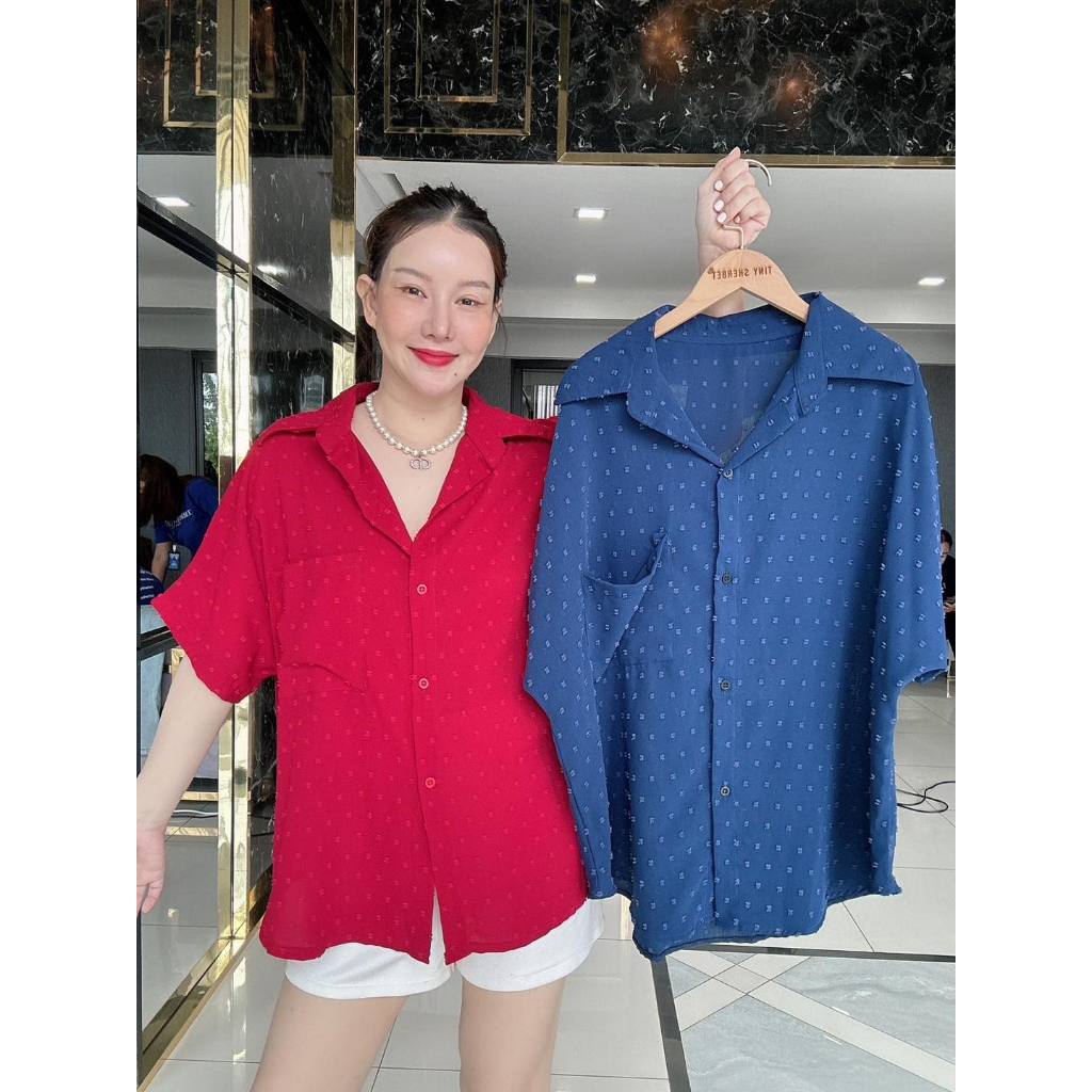 New in เสื้อเชิ้ตคอปกแขนสั้น สีสันสดใส น่าใส่มากๆเลยค่ะ ตัวเนื้อผ้านิ่มใส่สบายอกใหญ่ ผ้าดีทรงสวย ตรงปก E35 - Tinysherbet