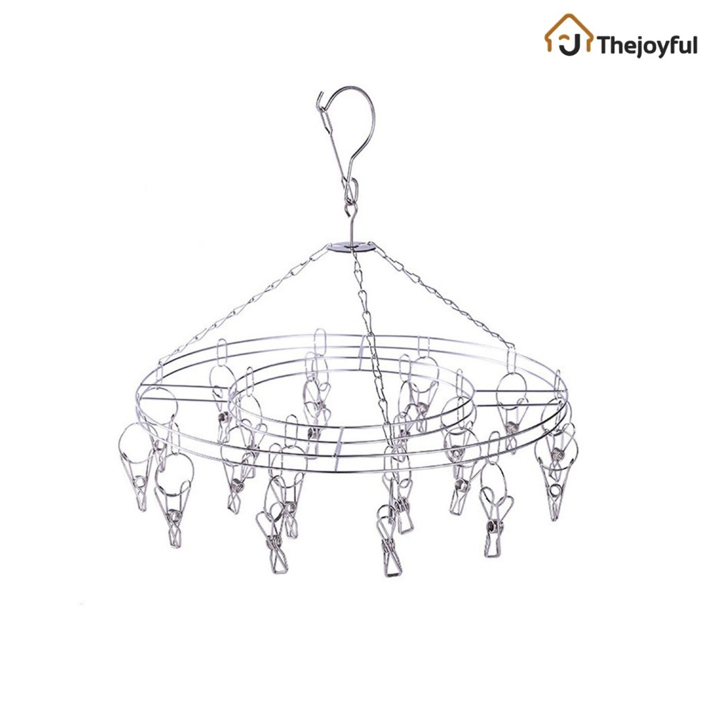 Thejoyful พวงตากผ้า สแตนเลส ที่หนีบผ้า clothes drying rack 20คลิปหนีบ หมุนได้ 30องศา สำหรับตากถุงเท้า ชุดชั้นใน