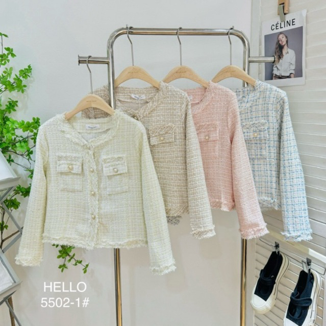 เสื้อคลุม แจ็คเกต ผ้าทวิต กระเป๋าหน้า แต่งทวิตตามขอบ #H5502-1