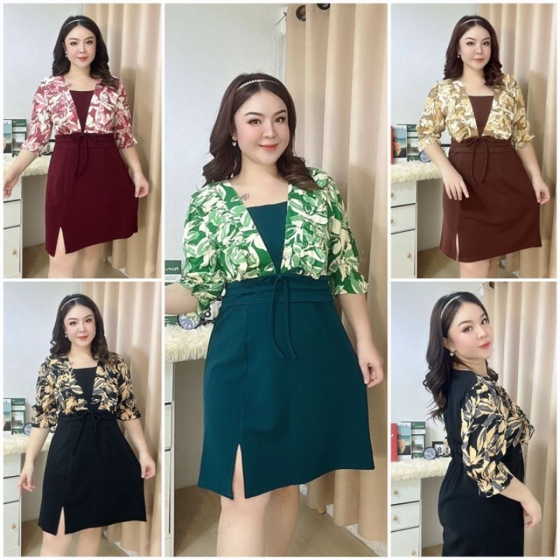 (พร้อมส่ง ) เดรสสาวอวบ ผ้าไม่ต้องรีด อก40-46นิ้ว/เอว34-44นิ้ว/สะโพกก่อนยืด50นิ้ว/ ชุดคนอ้วน เสื้อผ้าไซส์ใหญ่