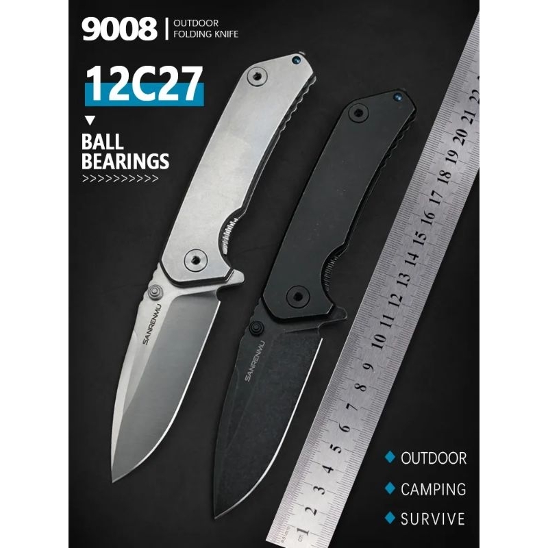 [Genuine] SANRENMU SRM 9008 มีดพับ12C27 Blade Ball Baring Survival EDC เครื่องมือกู้ภัย