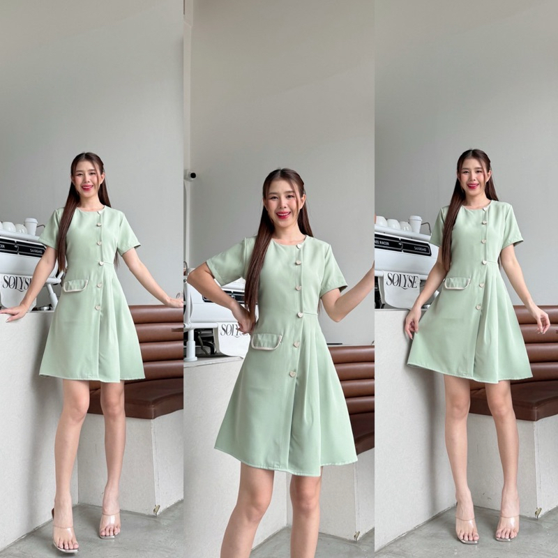 C90-เดรสแขนสั้นติดกระดุมหัวใจ แต่งจีบกระโปรงด้านข้าง detail กุ้นขอบฝากระเป๋า กระเป๋าใช้ได้จริงป้ายlalarlan - รูปที่ 4