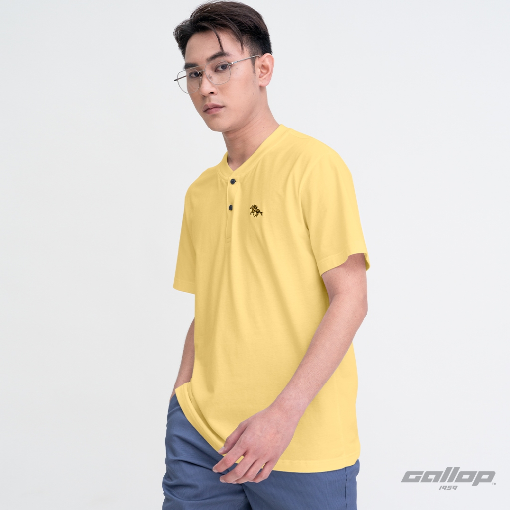GALLOP : เสื้อยืดคอกระดุม T-SHIRT (Henley neck) รุ่น GT9151 สี Light Yellow เหลืองอ่อน
