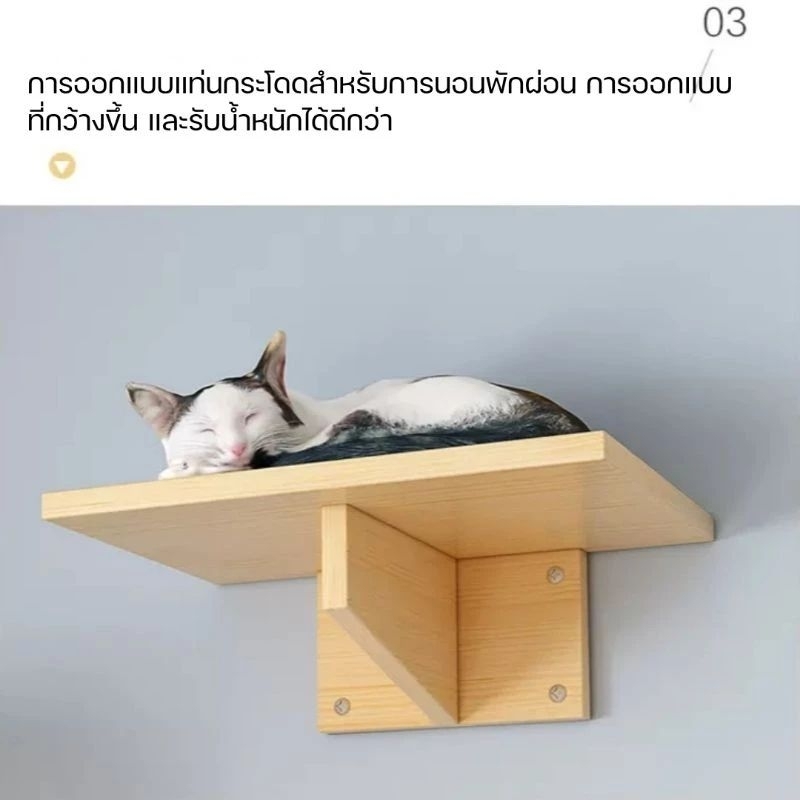 Cat wall (ขายแยกชิ้น)โครงไม้ติดผนัง DIY ไม้สนธรรมชาติสำหรับแมว เฟอร์ตกแต่งบ้าน (บันได2-3ระดับ, แท่นพัก)