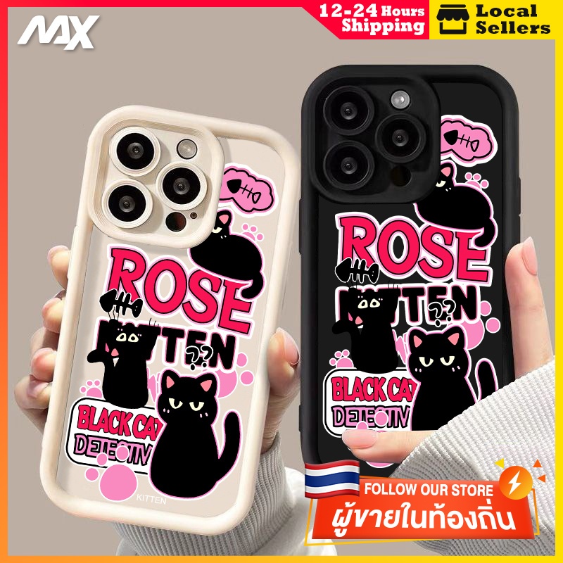 MAX เคสโทรศัพท์มือถือ สินค้าพร้อมส่ง กันรอยเลนส์กล้อง ลายแมวดํา สําหรับ iPhone 15 11 14 Pro Max 13 12 MINI XS X XR 6S 7