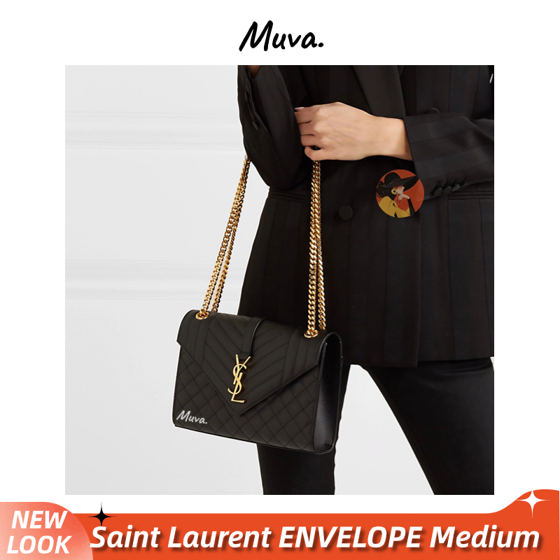 อีฟ แซงต์ โลรองต์👜YSL Saint Laurent Medium envelope bag Women/Shoulder Bag กระเป๋าสายโซ่/กระเป๋าแซงต