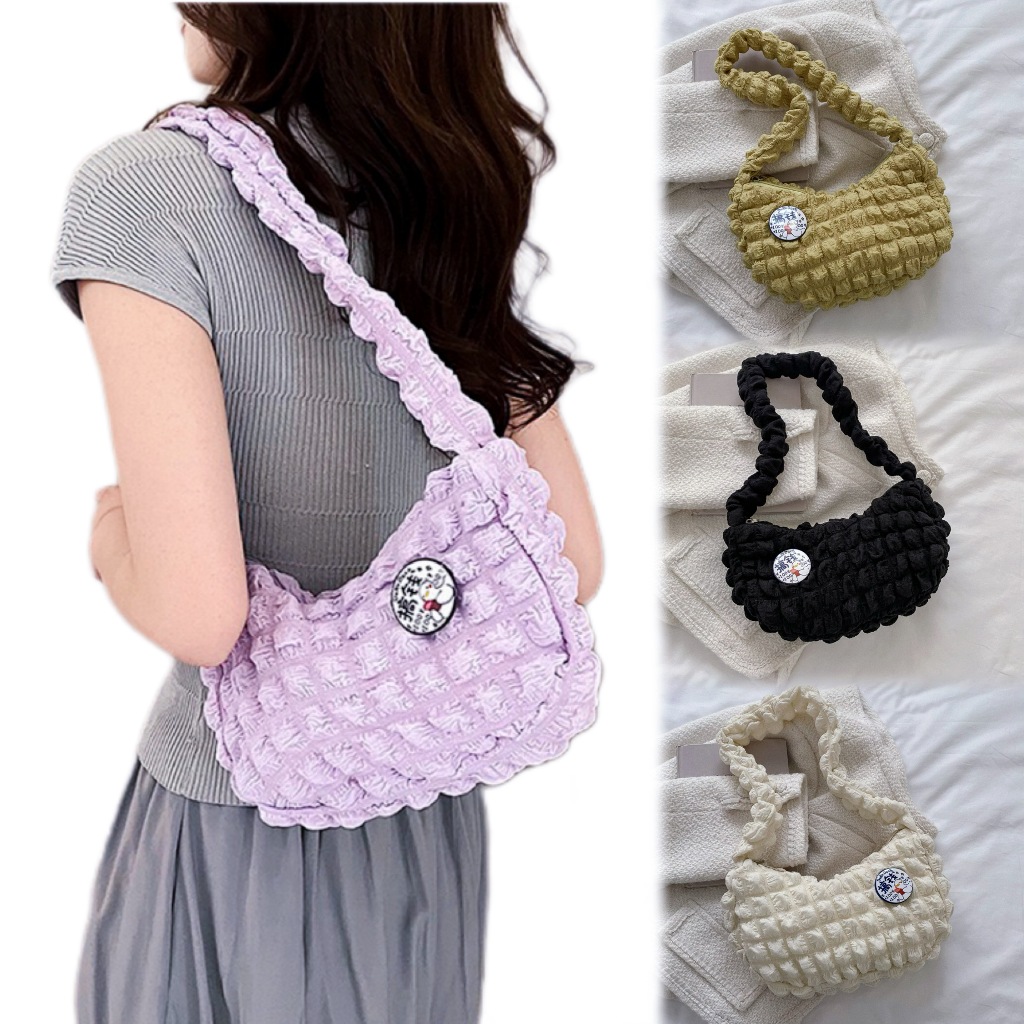 cloud bag กระเป๋าสะพายไหล่ลําลอง ผ้าฝ้าย สีพื้น แฟชั่นสําหรับสตรีกระเป๋าเกาหลี i happy shop2