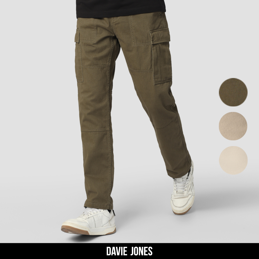 DAVIE JONES กางเกงคาร์โก้ Relax Fit Cargo Pants CO0027 สีเขียว กากี ครีม