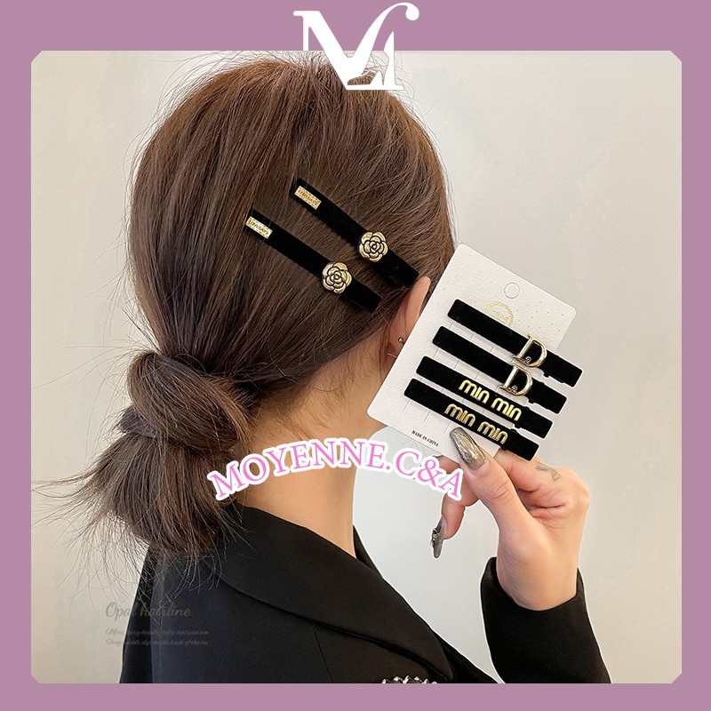 [พร้อมส่งจากไทย] กิ๊บติดผมแฟชั่น ตัวอักษรลายดอกไม้ เรียบง่ายและมีสไตล์ กิ๊บติดผมสีดำ เทรนด์สไตล์เกาหลี มีหลายสีให้เลือก