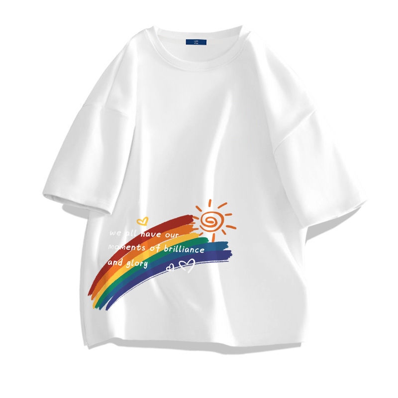 เสื้อยืดผู้หญิงผู้ชายแขนสั้น รุ้ง 100%ผ้าฝ้ายแท้ S-XXXL ตัดเย็บดี ส่งเร็ว จัดส่งจากไทย