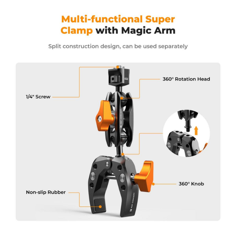 K&F MS13 Multi-Functional Super Crab Clamp and Magic Arm, 2-IN-1combination set (KF31.083)