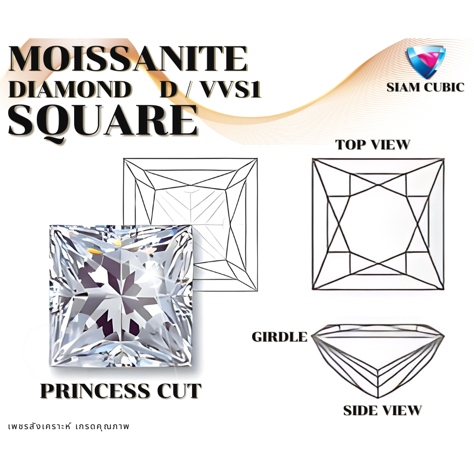 MOISSANITE-โมซาไนท์ SQUARE SHAPE (Size1.5x1.5 mm.- 6x6mm.) (D:Color,VV1)เพชรสังเคราะห์ เพชรโมอีสMOIS จำหน่ายเป็นแพ็ค - รูปที่ 2