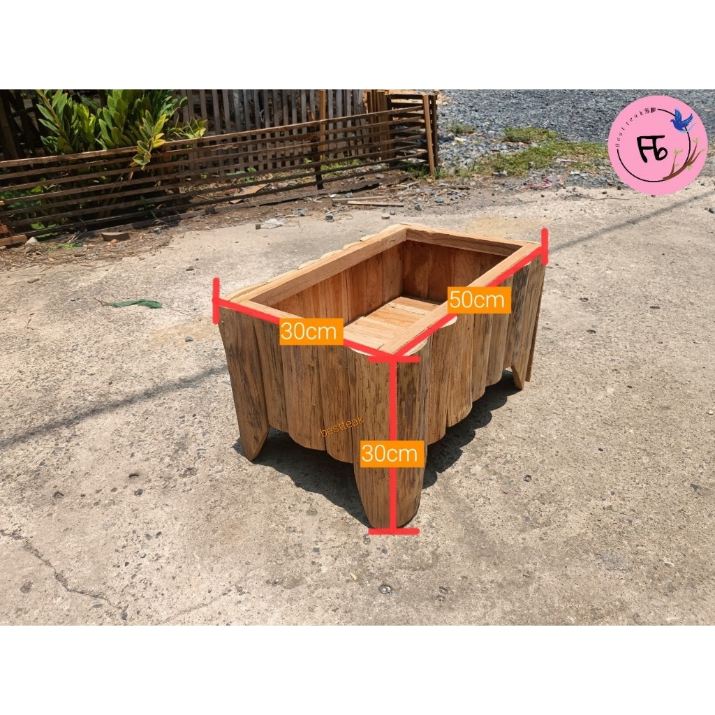 กระถางปลูก กระถางไม้สัก กระถางจัดสวน ขนาด 50x30x30 ผลิตภัณฑ์จากเศษที่ไม้สัก ผลิตจากโรงงาน