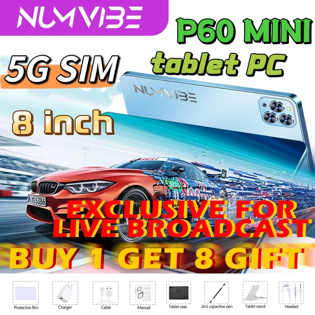 NUMVIBE P60 Mini 8 นิ้ว แท็บเล็ตดั้งเดิม 5G Tablet PC 12GB + 512GB ROM Dual SIM WiFi for work games 