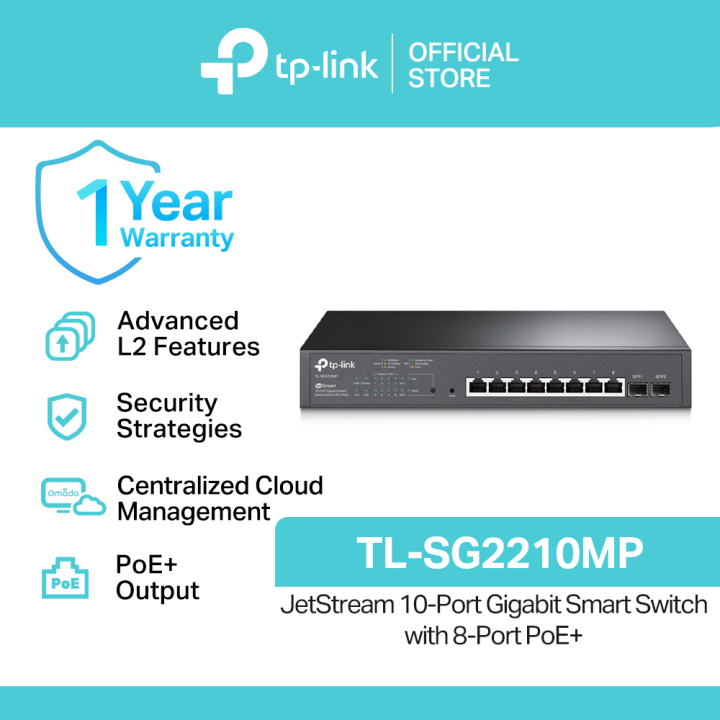 TP-LINK  (TL-SG2210MP) JetStream 10-Port Gigabit Smart Switch with 8-Port PoE+