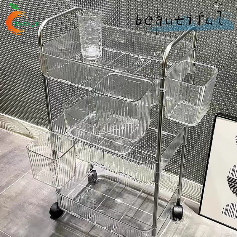 ORANGE ชั้นวางของ รถเข็น โปรงใส สวยงาม พร้อมล้อเลื่อน รถเข็นอเนกประสงค์  เคลื่อนย้ายสะดวก ชั้นเก็บของมีล้อ