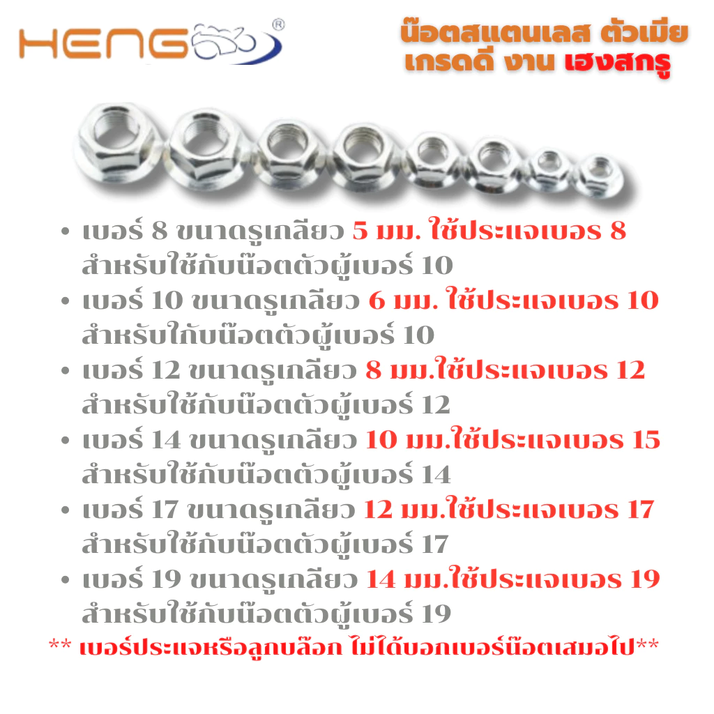 น็อตตัวเมียสแตนเลส เฮงสกรู น็อตแต่งมอเตอร์ไซค์ thumbnail 3