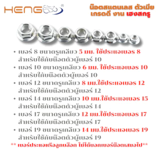 น๊อตสแตนเลส ตัวเมีย เกรดดี งานเฮงสกรู (ราคาต่อตัว) น๊อตแต่งมอเตอร์ไซด์