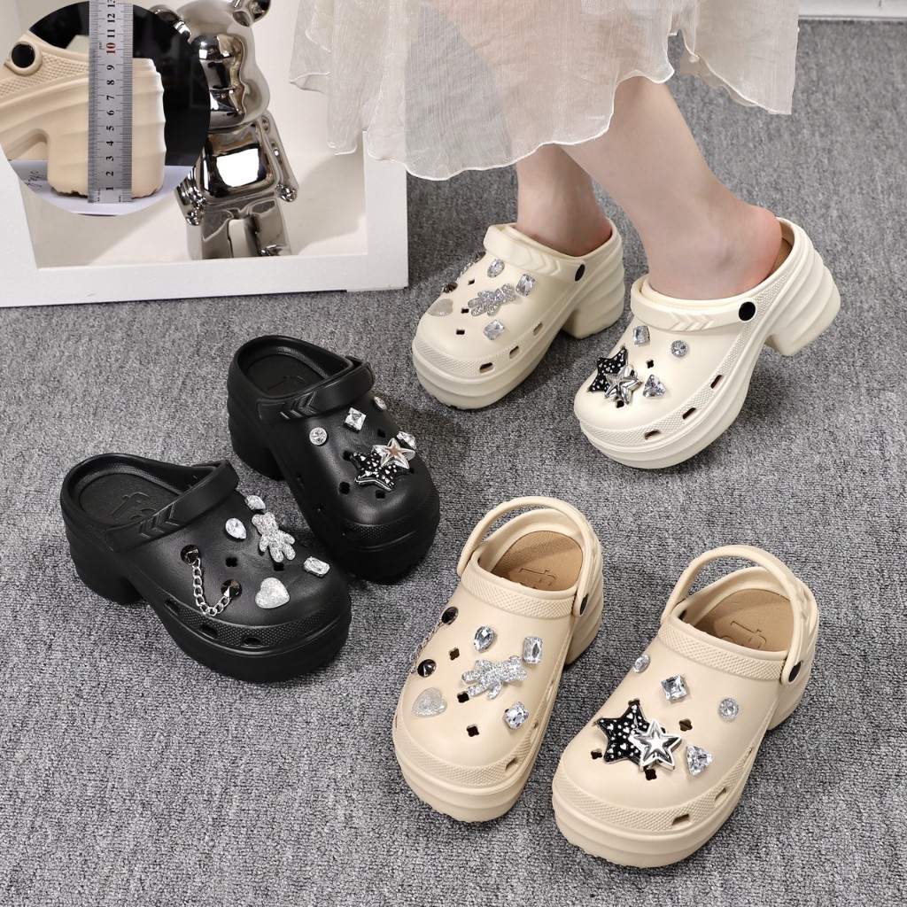 SUNBALEE ⭐ PIZ-11 รองเท้าหัวโต รองเท้าแบบสวม สีพื้น เสริมส้นสูง 8 ซม. แถมตัวติดน่ารัก พร้อมส่ง - รูปที่ 2