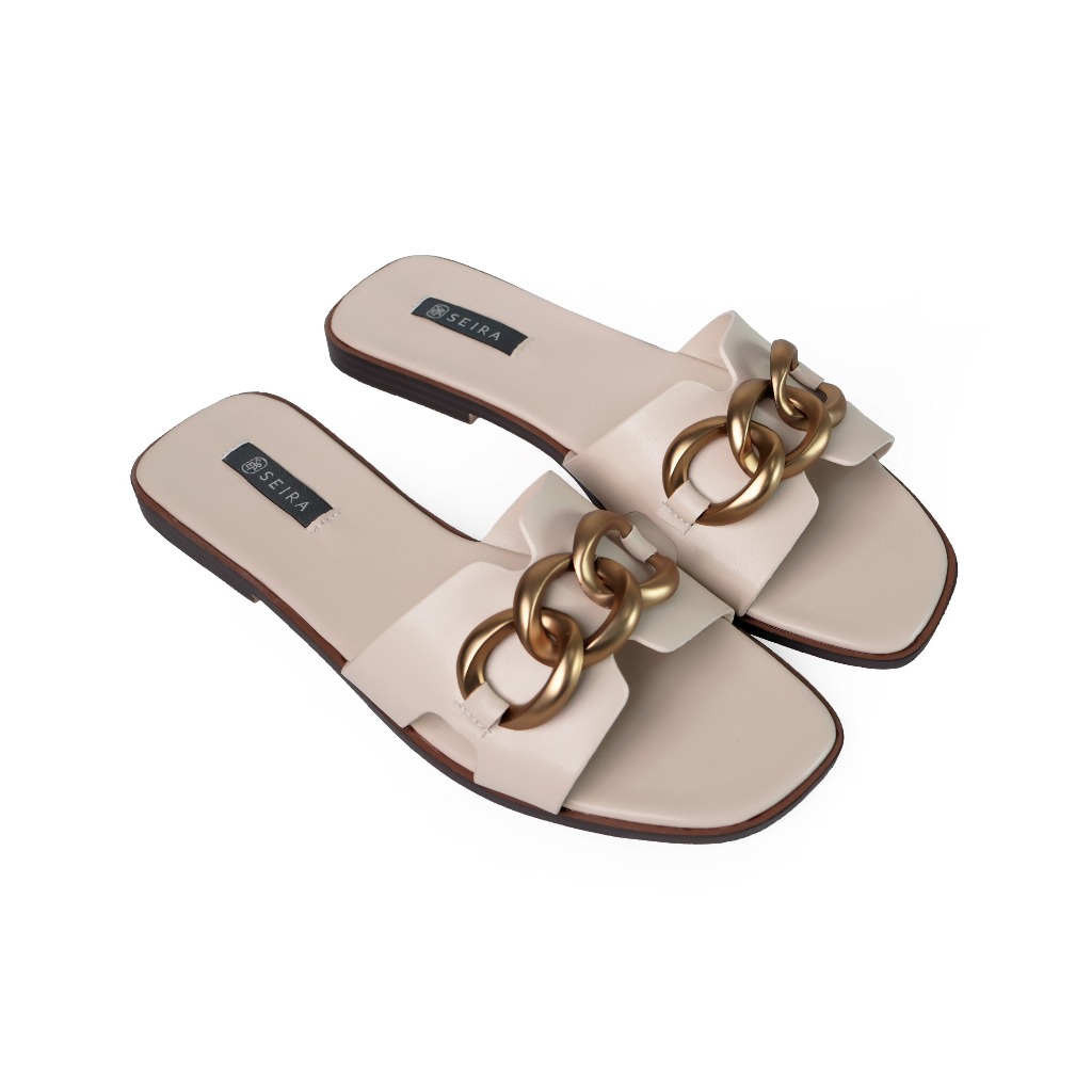 Seira - Cleo Sandals รองเท้าแตะ อะไหล่โซ่ สีทองวินเทจ ส้นเตี้ย พื้นยาง