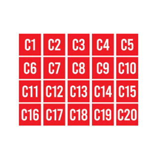 ป้ายสติกเกอร์ สติกเกอร์ข้อความ ติดโต๊ะ เบอร์ "C1 - C20" ได้รับ 20 ดวง [รหัส A-132]