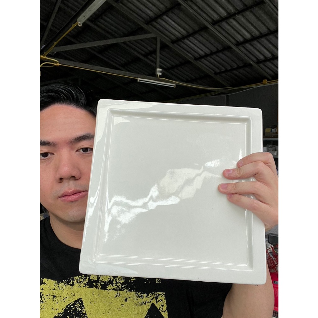 จานสี่เหลี่ยมเซรามิคแบบตื้น ขนาด 10x10นิ้ว เซรามิคพอร์ซเลน สำรหรับใส่สเต๊ก(สี่เหลี่ยมจตุรัส) ออกใบกำกับภาษีได้