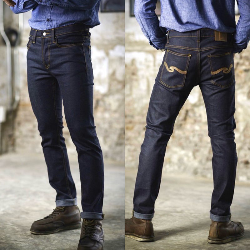 กางเกงยีนส์ขาเดฟ Slim-fit ผ้ายืด