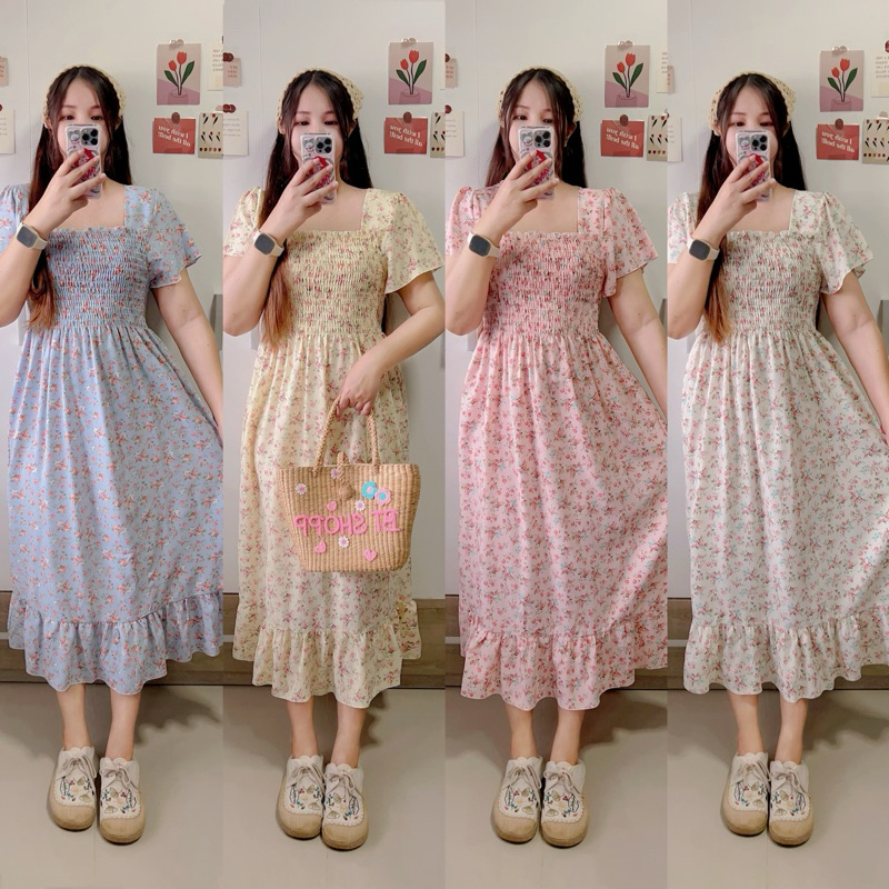 New Dress💐เดรสยาวลายดอกกุหลาบเล็กๆ สีหวานละมุนมากๆค่า สาวอวบ อก44 ใส่ได้ค่ะ