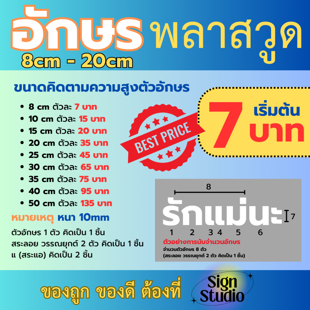 ป้ายตัวอักษรพลาสวู๊ด พลาสวูด ติดผนัง โลโก้ แต่งร้าน ชื่อร้าน อักษรงานแต่ง ป้ายบริษัท 10มิล 8-20cm