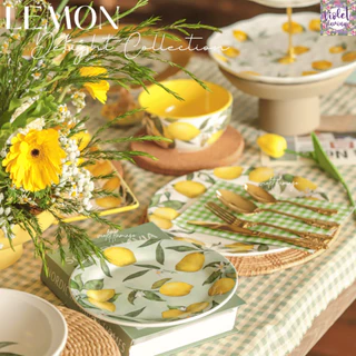 Violet Flamingo เซ็ตจานชามเซรามิค รุ่น Lemon Delight จานชามลายลูกเลมอนแสนน่ารัก เข้าไมโครเวฟได้