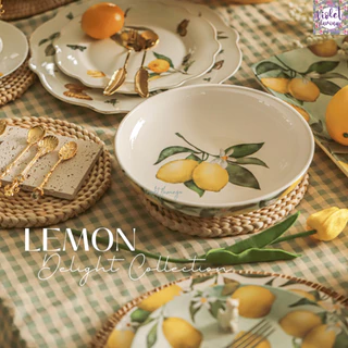 Violet Flamingo เซ็ตจานชามเซรามิค รุ่น Lemon Delight จานชามลายลูกเลมอนแสนน่ารัก เข้าไมโครเวฟได้