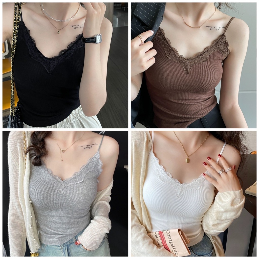 เสื้อสายเดี่ยว แต่งลูกไม้สวย มีบราในตัว ใส่สบาย
