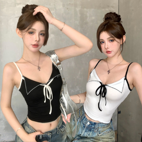 เสื้อสายเดี่ยวแฟชั่นน่ารัก B-126 มีเชือกผูก สไตล์เกาหลีน่ารัก มีฟองน้ำในตัว เนื้อผ้าระบายอากาศ
