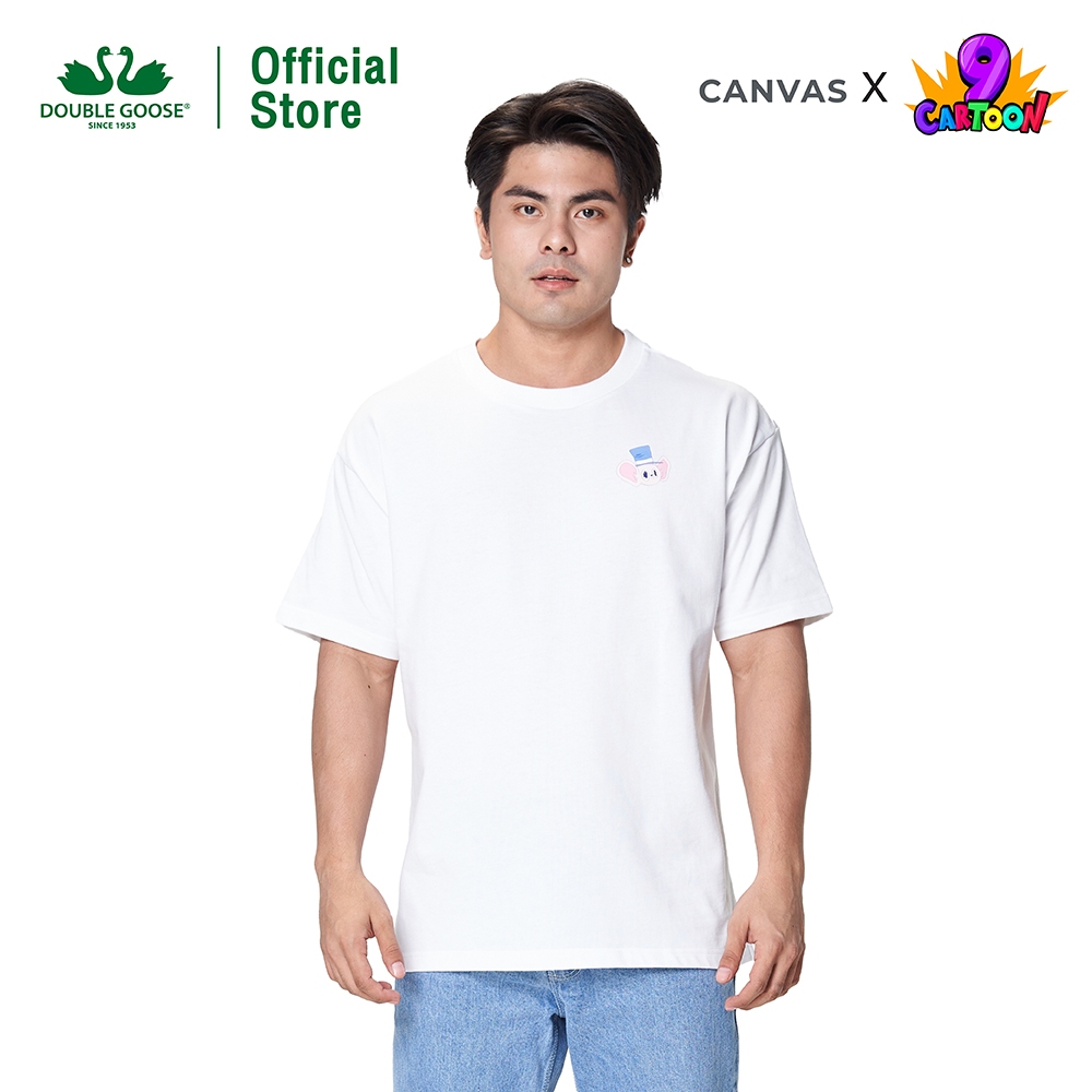 ห่านคู่ เสื้อยืดโอเวอร์ไซซ์ 9 Cartoon The Collection สีขาว พิมพ์ลาย Doyle หน้า-หลัง