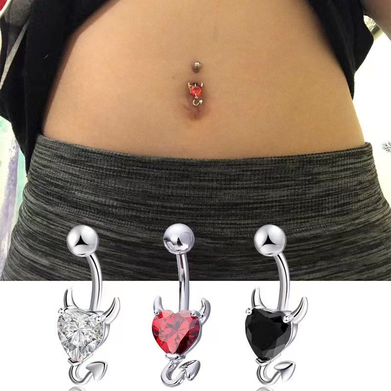 จิวสะดือ Little Devil Heart-Shaped Navel Buckle Stainless Steel Zircon Navel Nail