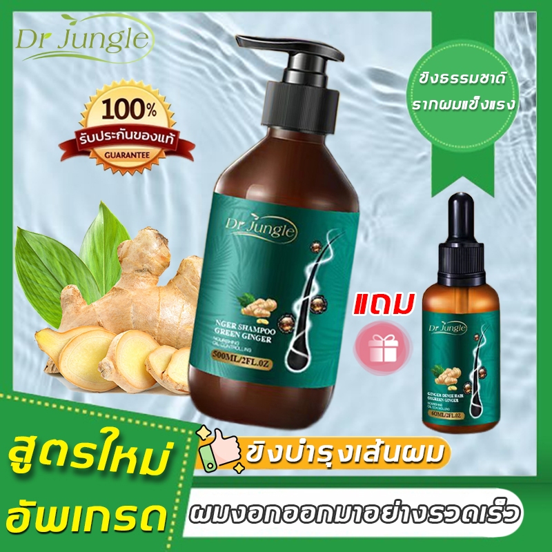 【ขิงช่วยป้องกันผมร่วง】Dr.Jungle แชมพูขิง แชมพูปลูกผม 500ml เซรั่มปลูกผม ป้องกันผมร่วง แชมพูขิงเพียว