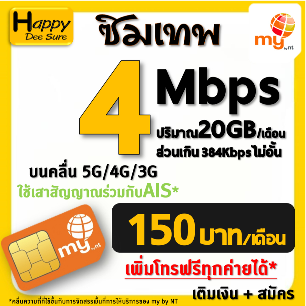 ซิมเทพ มาย my by NT 30Mbps 20Mbps 4Mbps ส่วนเกินเน็ตไม่อั้น ต่อได้นาน 12เดือน สมัครเอง มีตัวเลือก เหมือน TRUE AIS