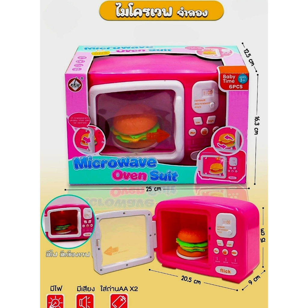 ไมโครเวฟของเล่น ไมโครเวฟอุ่นอาหาร ไมโครเวฟจำลอง มาพร้อมแฮมเบอร์เกอร์